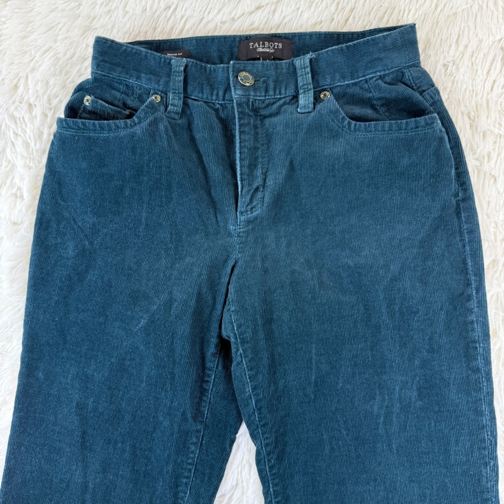 Talbots Corduroy Signature Bootcut Pants Women's Waist 25 Blue‎ Green Cozy Soft